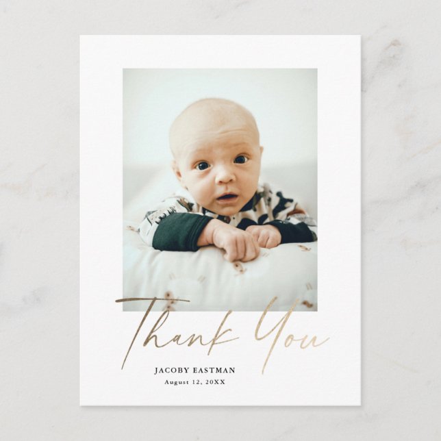Carte Postale Elégant Gold Script photo Baby Merci (Devant)