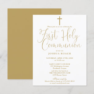 Carte Postale Élégant Gold Script Première Sainte Communion