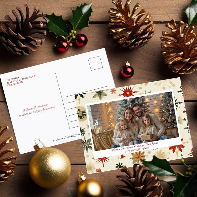 Carte Postale Elégant Gold Snowflakes Photo de vacances (Elegant Gold Snowflakes Holiday photo Postcard)