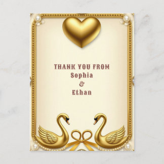 Carte Postale 💍 Elegant Gold Swan Wedding Gratitude Message 💍