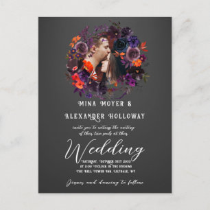 Carte Postale Élégant gothique floral foncé Photo QRC Mariage