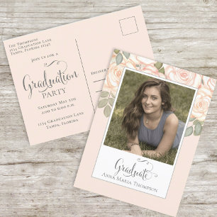 Carte Postale Elegant Graduate Watercolor Floral Blush Chic