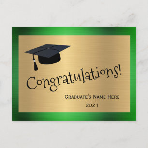 Carte Postale Elégant Green Gold Casquette Félicitations Graduat