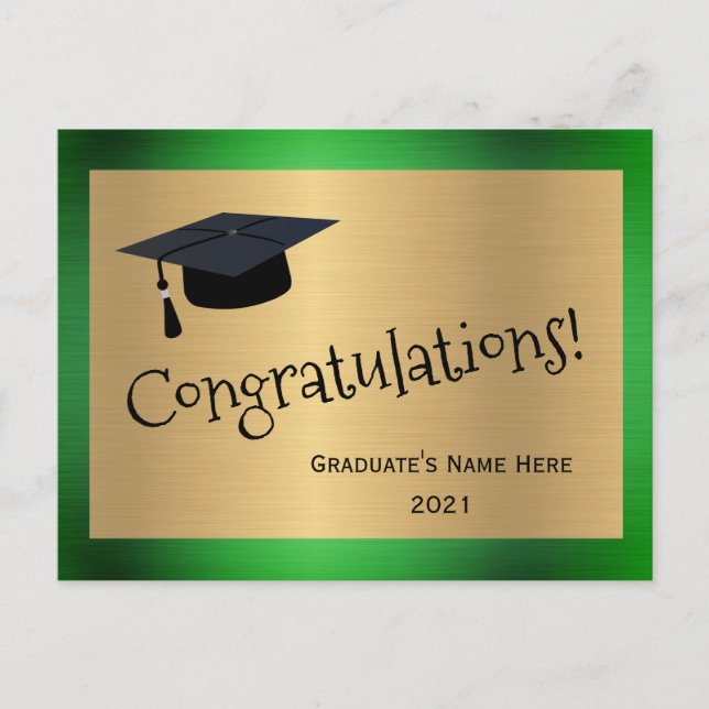 Carte Postale Elégant Green Gold Casquette Félicitations Graduat (Devant)