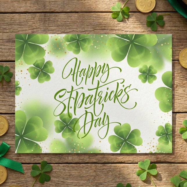 Carte Postale Elegant Green Gold Glitter St Patricks Day Script (Créateur téléchargé)