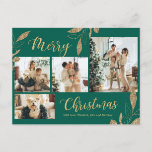 Carte Postale Elégant Green Gold Photo Collage Noël