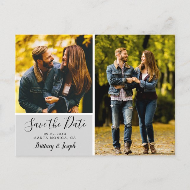 Carte Postale Elegant Grey Enregistrer la date Photo Collage | (Devant)