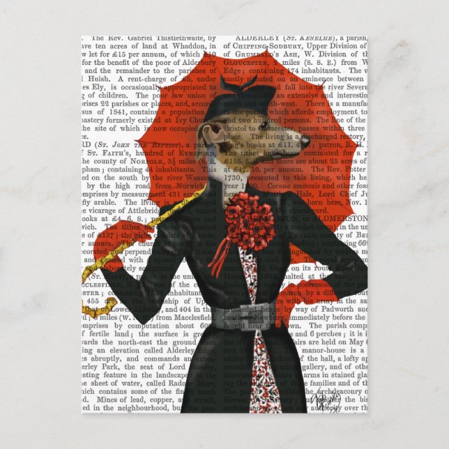 Carte Postale Elégant Greyhound et parapluie rouge 2 (Devant)