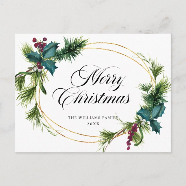 Carte Postale Elégant Holly Berry Noël de Noël de voeux (Devant)