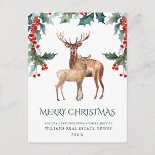 Carte Postale Elegant Holly Deer Noël Accueil d'entreprise
