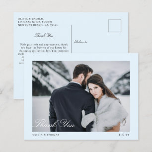 Carte Postale Elégant Ice Blue Winter Wedding Photo Merci