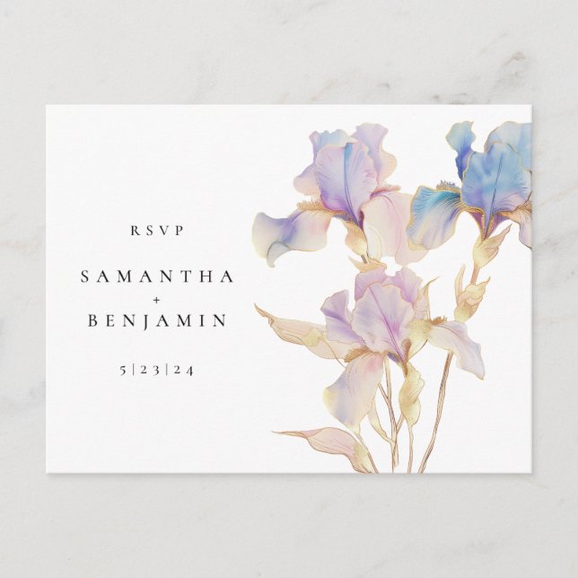 Carte Postale Elégant Iris Floral Wedding RSVP (Devant)