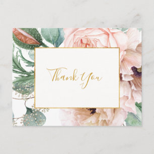 Carte Postale Elégant Jardin Floral Blush MERCI MARIAGE
