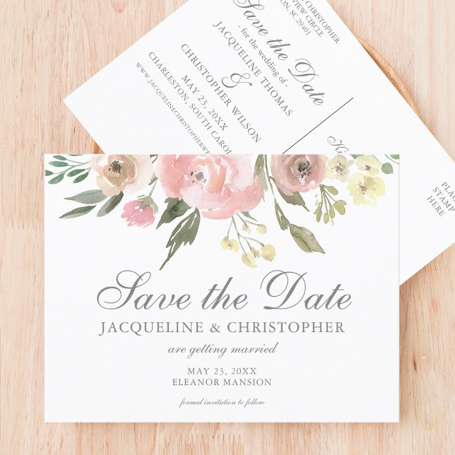 Carte Postale Élégant Jardin floral rose rose vif Enregistrer la (Créateur téléchargé)