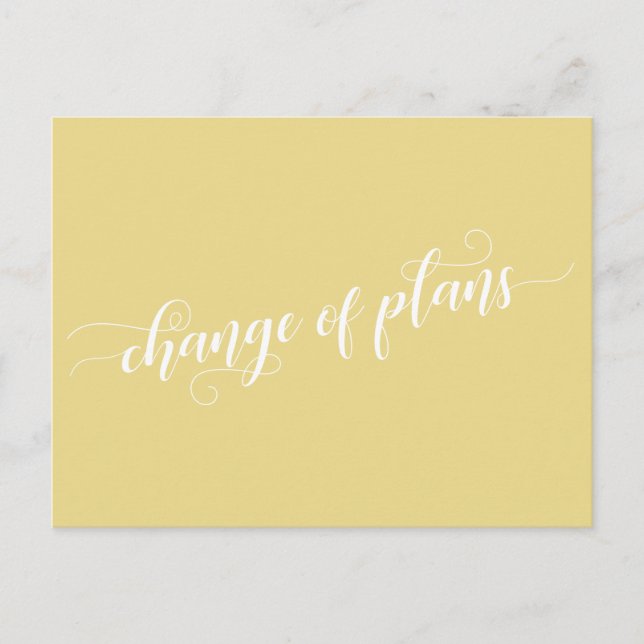 Carte Postale Élégant Jaune Changement de plans Reporté Mariage (Devant)