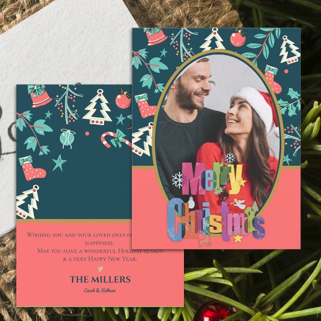 Carte Postale Élégant Joyeux Noël vert foncé (Elegant Dark Green Merry Christmas Photo Greeting Postcard)