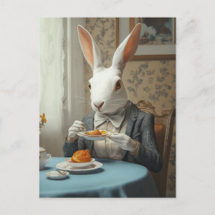 Carte Postale Elégant lapin à l'heure du thé