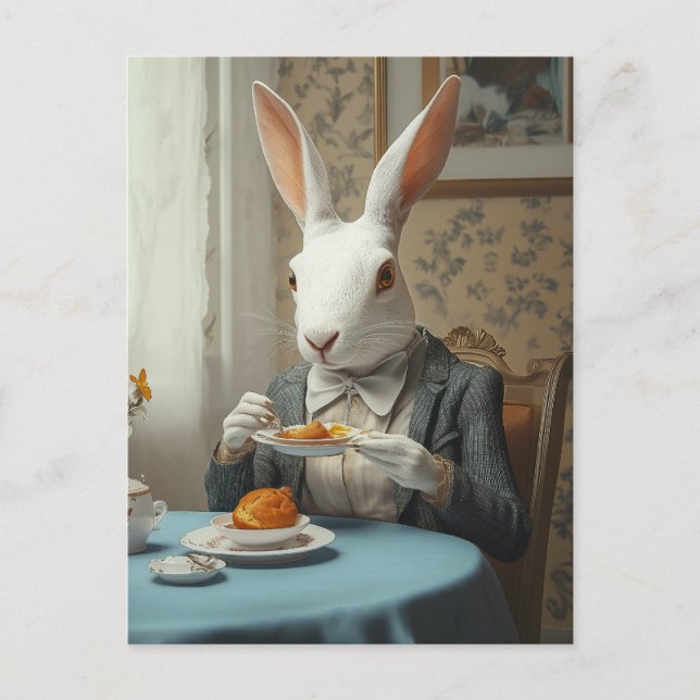Carte Postale Elégant lapin à l'heure du thé (Devant)