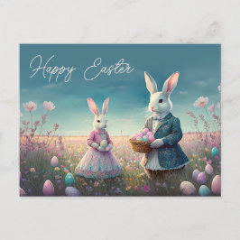 Carte Postale Élégant lapin de Pâques Vintage garçon et fille