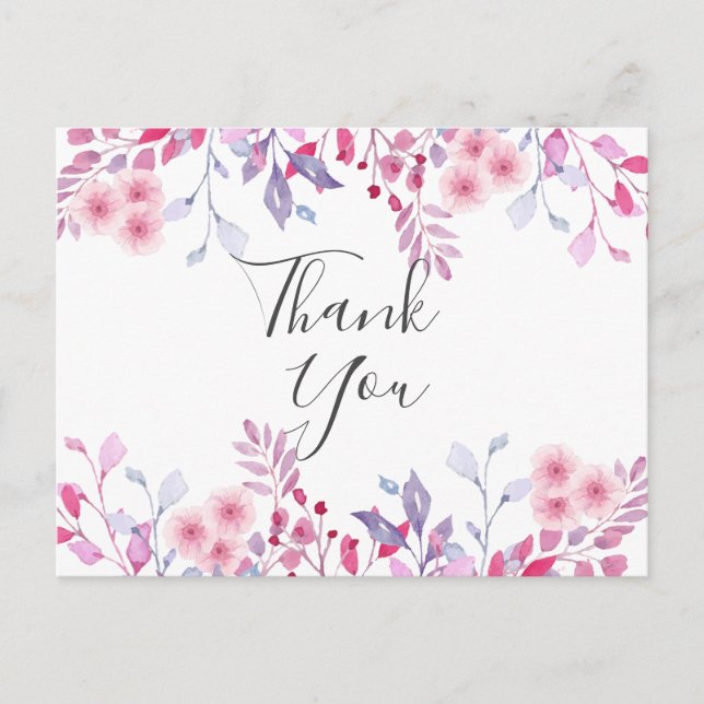 Carte Postale Élégant Lavande Bouquet Script Merci d'affaires (Devant)