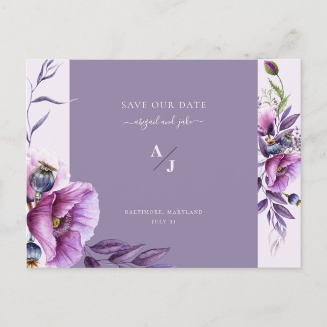 Carte Postale Élégant Lavande Mariage Floral Enregistrer Notre D (Devant)