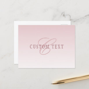 Carte Postale Élégant lettrage et monogramme   Rose Ombre