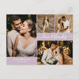 Carte Postale Elégant Lilac 4 Photo Collage Mariage Merci