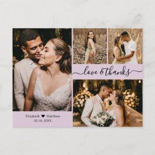 Carte Postale Elégant Lilac 4 Photo Collage Mariage Merci