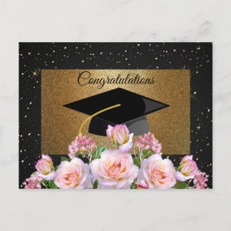 Carte Postale Elégant, Luxe, Parties scintillant Or, Roses, Cap 