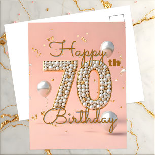 Carte Postale Elégant Luxueux Rose Pâle et Or 70ème Anniversaire