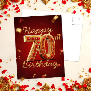 Carte Postale Elégant Luxueux Rouge et Or 70ème Anniversaire
