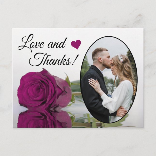 Carte Postale Elégant Magenta Rose Posh Mariage Amour & Merci (Devant)