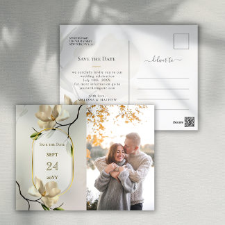 Carte Postale Elégant Magnolia Oriental Mariage Enregistrer la d