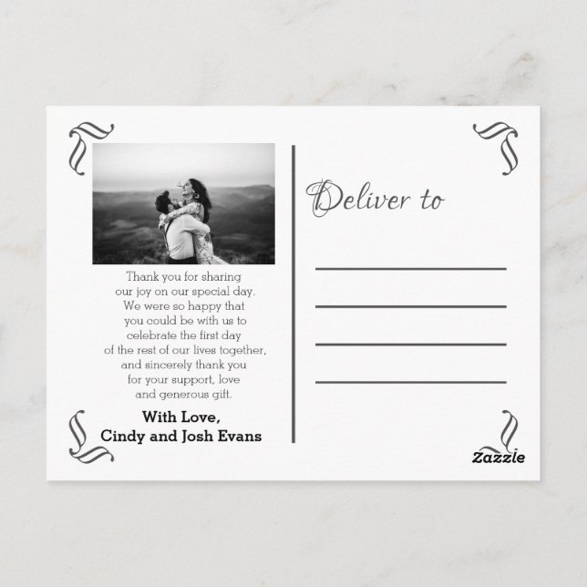 Carte Postale Élégant Mariage de calligraphie Merci (Dos)