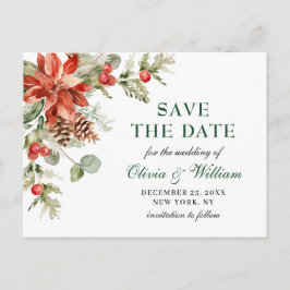 Carte Postale Élégant mariage de pin rouge Poinsettia Enregistre