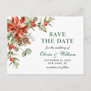Carte Postale Élégant mariage de pin rouge Poinsettia Enregistre