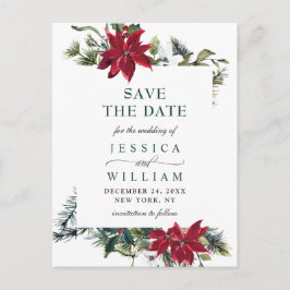 Carte Postale Élégant mariage de pin rouge Poinsettia Enregistre