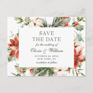 Carte Postale Élégant mariage de pin rouge Poinsettia Enregistre