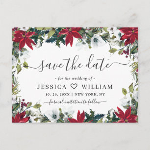 Carte Postale Élégant mariage de pin rouge Poinsettia Enregistre