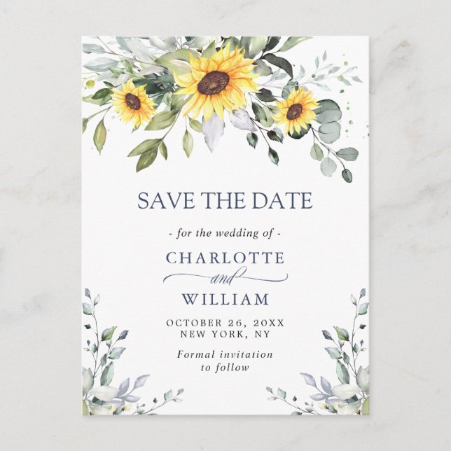 Carte Postale Elégant mariage de tournesol Eucalyptus Enregistre (Devant)