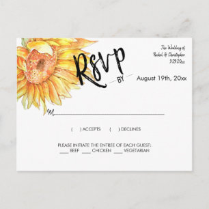 Carte Postale Élégant Mariage d'été Sunflowers Réponse RSVP