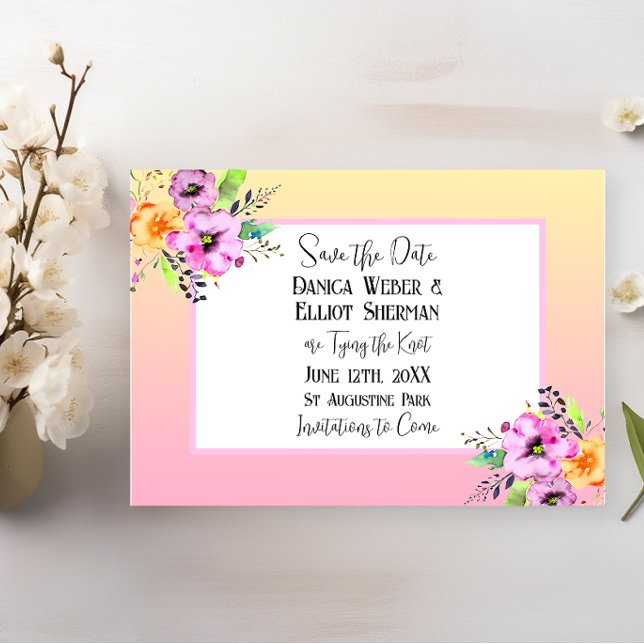 Carte Postale Élégant Mariage floral Petunias Enregistrer la dat (Créateur téléchargé)