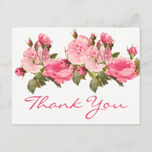 Carte Postale Élégant Mariage Floral Rose Merci