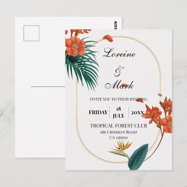 Carte Postale Élégant Mariage floral tropical (Devant / Derrière)