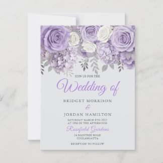 Carte Postale Elégant mariage floral violet invitez avec étincel