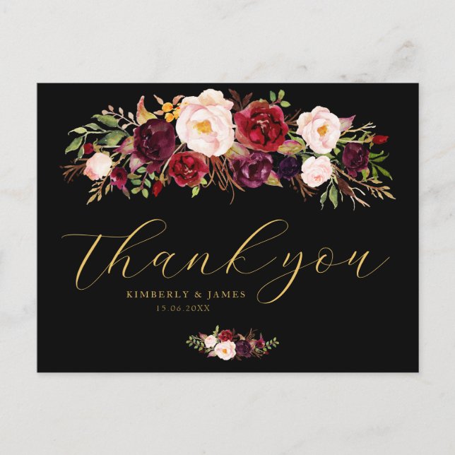 Carte Postale Élégant mariage noir, bordeaux et roux (Devant)