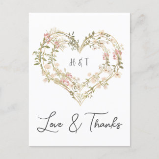 Carte Postale Élégant Mariage or rose Merci Fleur sauvage