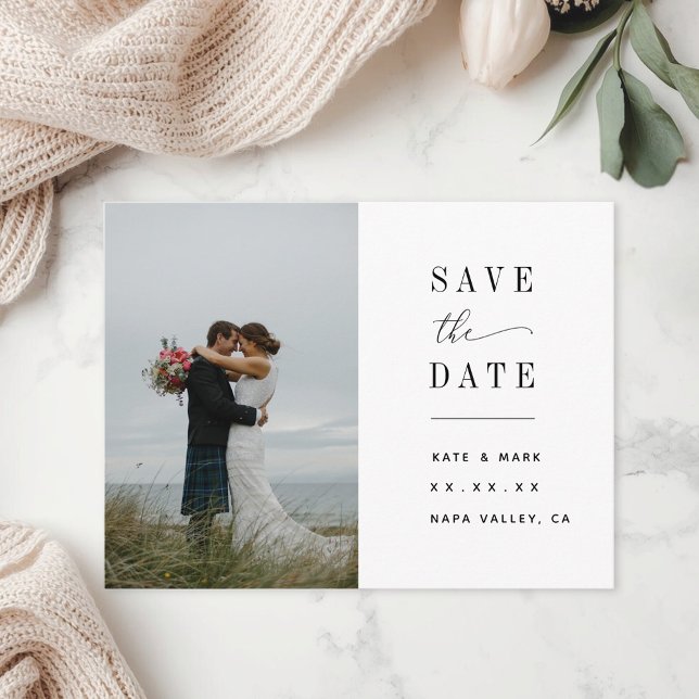Carte Postale Élégant mariage photo blanche Enregistrer la date (Créateur téléchargé)