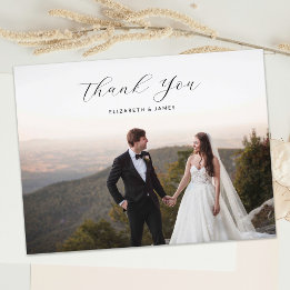 Carte Postale Élégant Mariage photo de script élégant Merci