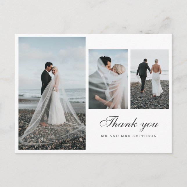 Carte Postale Élégant Mariage photo Merci (Devant)